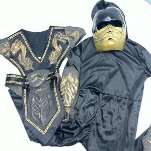 Ninja Halloween Costume Boy sSmall  Black Gold Hooded Jumpsuit Mask